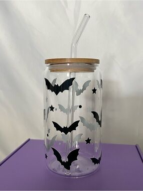 16oz Glass Can Cup (Bats&Stars2)